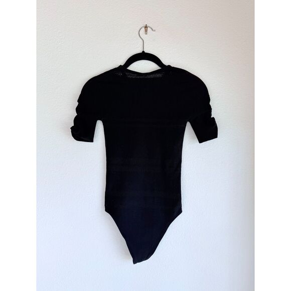 NWT Wolford Net Lines Body Laser-Cut Short Sleeve Bodysuit in Black Size XS - Picture 8 of 14